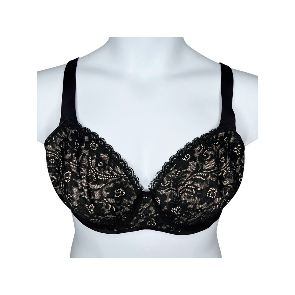 Soma Enticing Lift Full Coverage Bra sz 38C * Black Lace Underwire Cream Lining